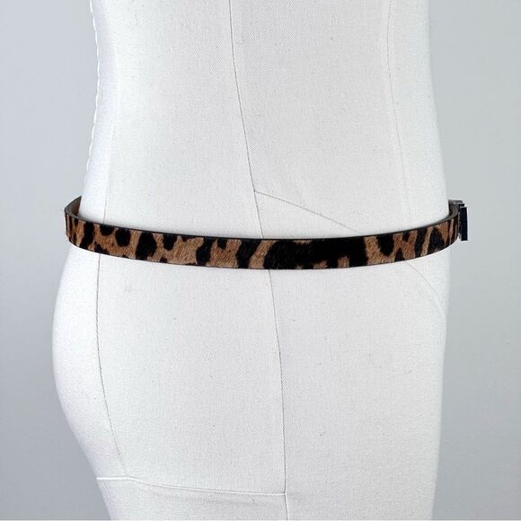 Michael Kors Dyed Leopard Print Real Fur Calf Hair Skinny Belt - Picture 4 of 13
